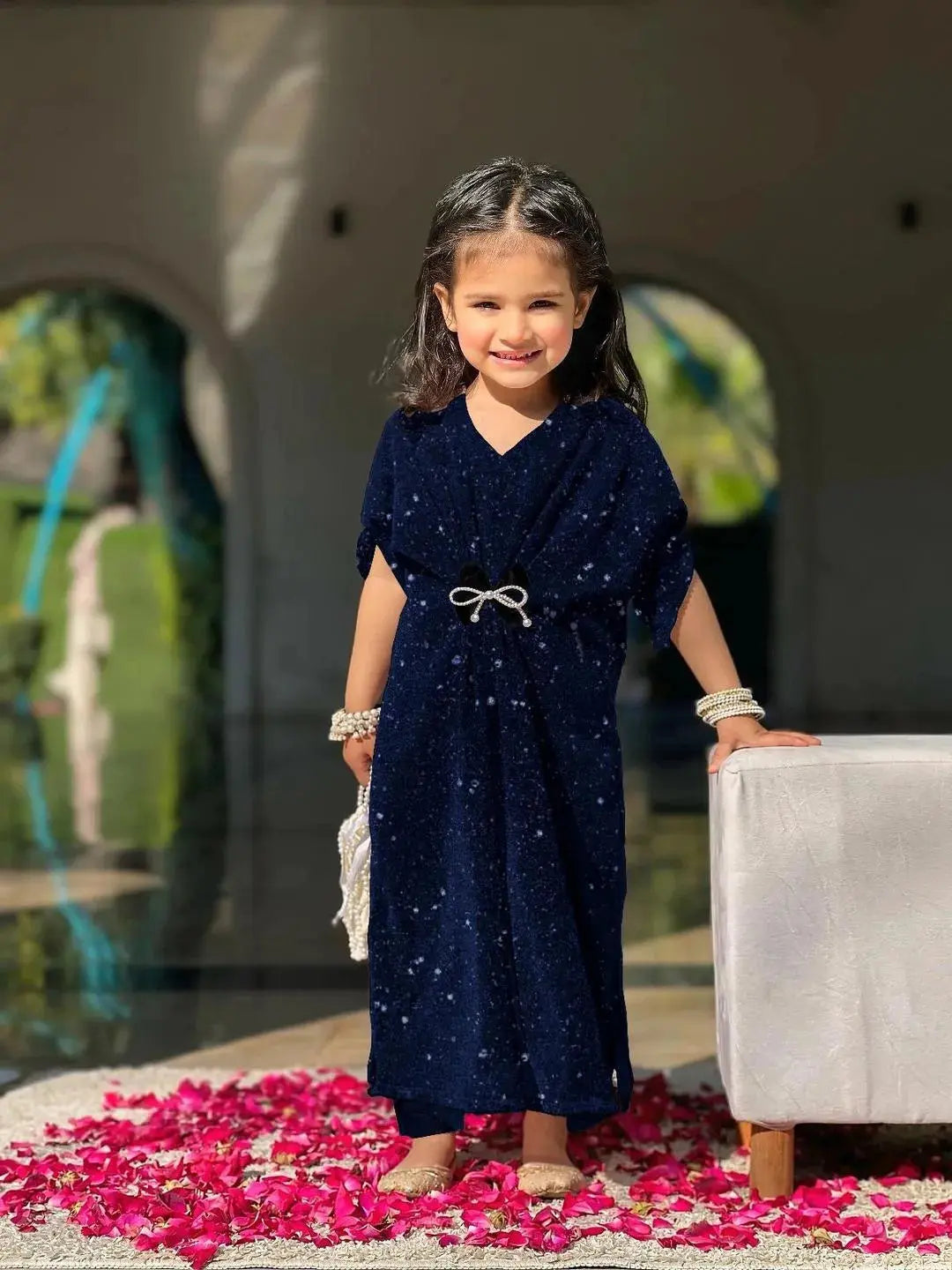 Blue Girl's Jersey Kaftan With Trouser Set 2Pcs Trend Trovs