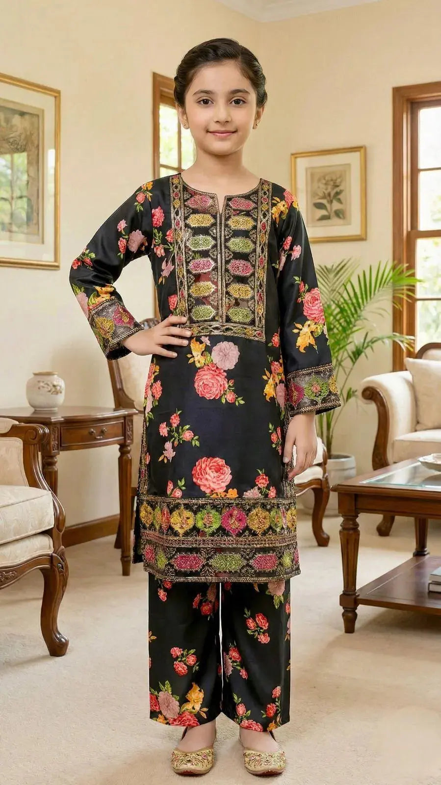 2 Pcs Girl's Lawn Embroidered Kurta And Pajama Trend Trovs