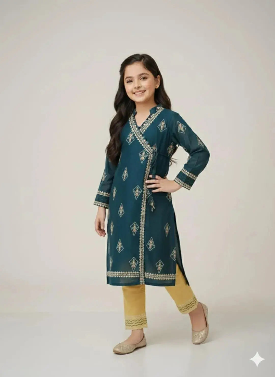 2 Pcs Girl's Lawn Embroidered Unstitched Suit Trend Trovs
