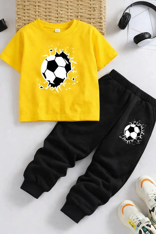 Boy's Soccer Printed Tracksuit Yellow Black 1-12Yrs Trend Trovs