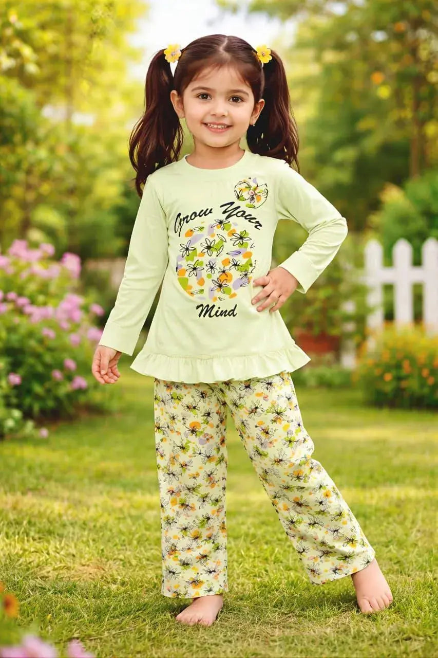 Summer Collection 2 Pcs Girl's Baby Doll Printed Shirt And Trouser Trend Trovs