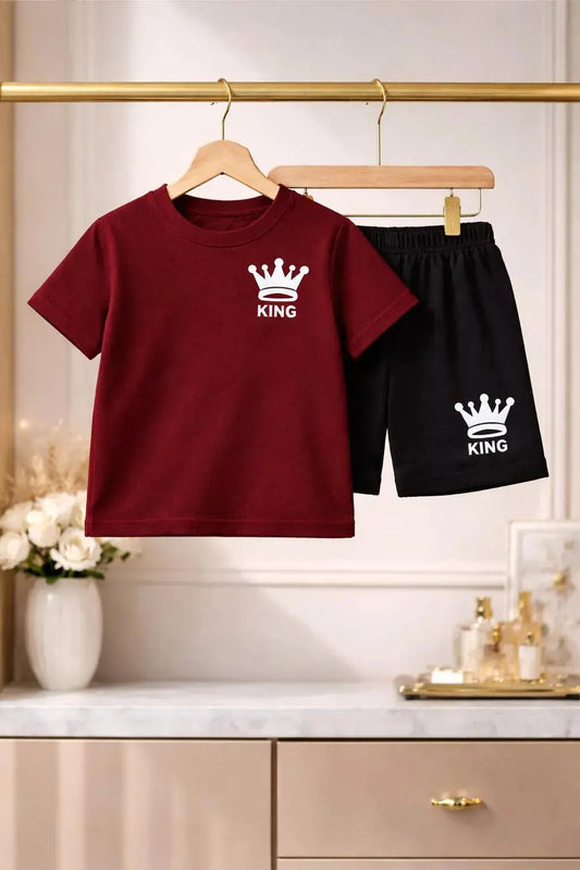 Boy's Printed Maroon Tracksuit Set 1-12 Years Trend Trovs