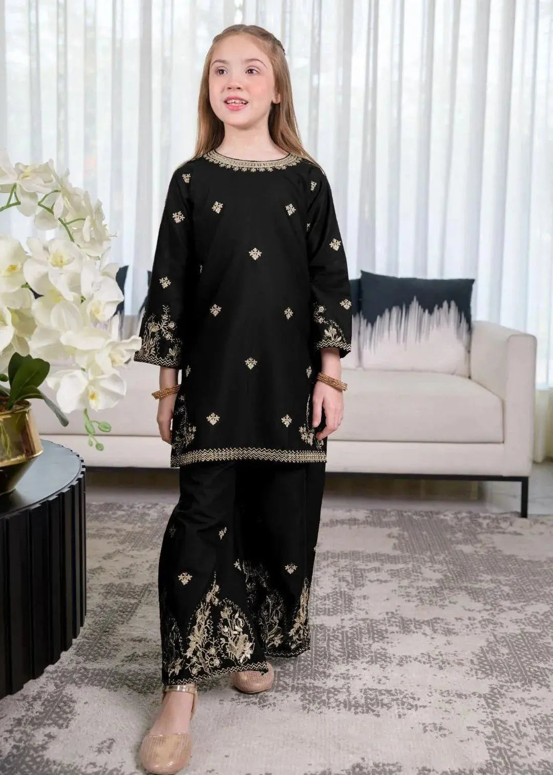 Black Embroidered Kurta Shalwar Suit for Girls 6-12Yrs Trend Trovs