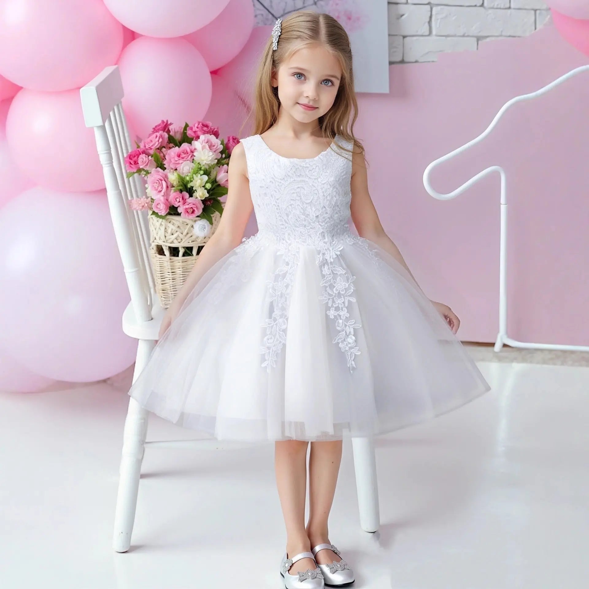 White Embroidered Princess Dress for Girls Wedding 80cm Trend Trovs