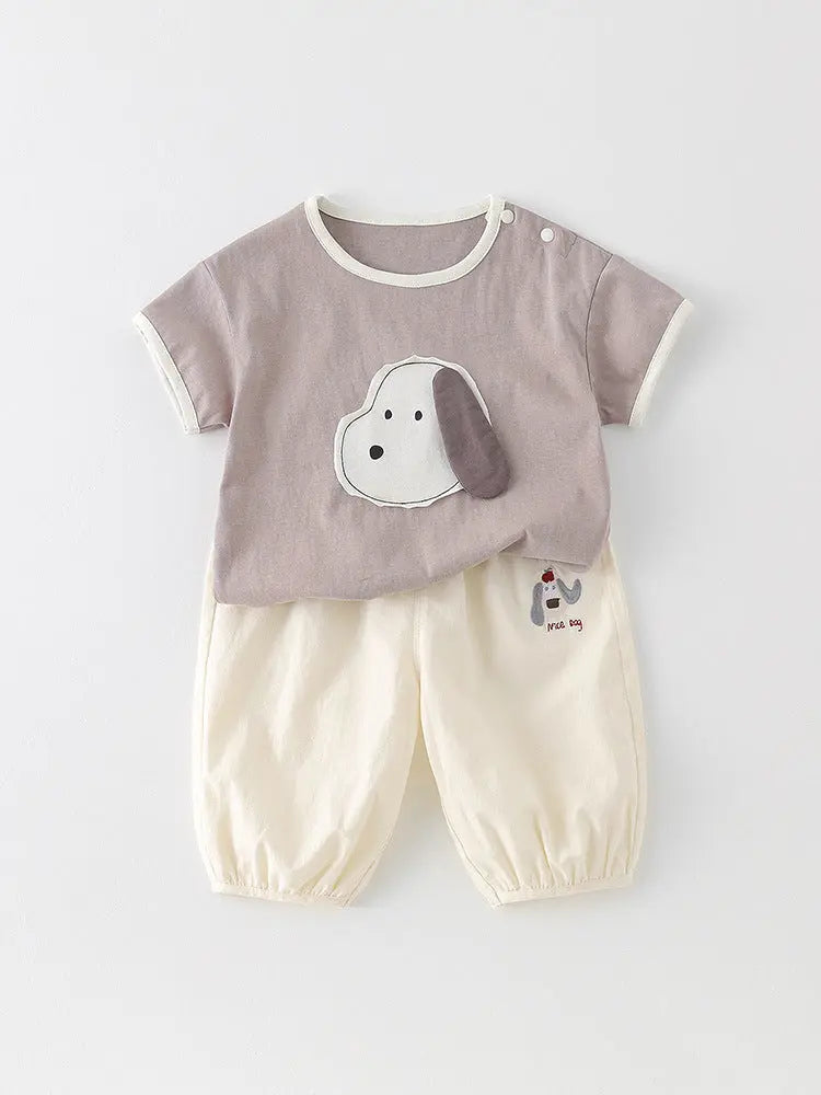 Baby Boy Summer Cotton T-Shirt Pants Set Beige Trend Trovs