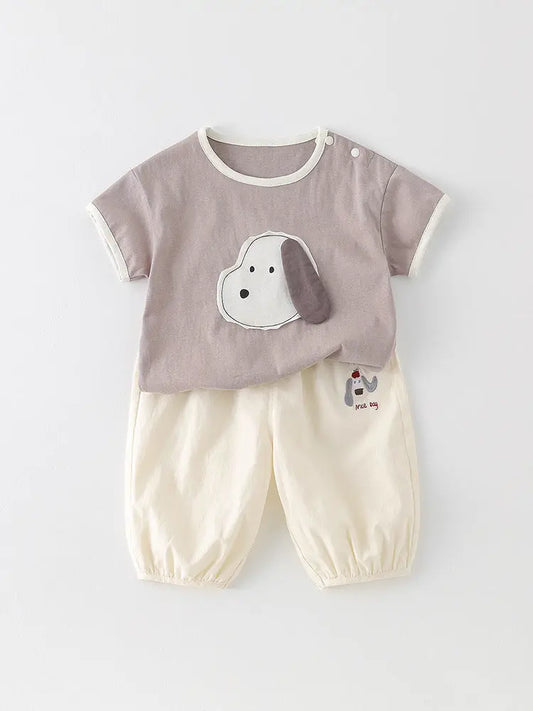 Baby Boy Summer Cotton T-Shirt Pants Set Beige Trend Trovs